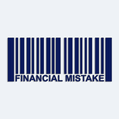Samolepka čárový kód s nápisem FINANCIAL MISTAKE