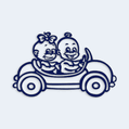 Samolepka dítě v autě dvojčata - holka a kluk v autíčku
