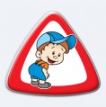Barevný 3D trojúhelník dítě v autě - chlapec s čepicí