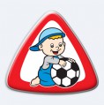 Barevný 3D trojúhelník dítě v autě - chlapeček s míčem