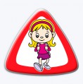 Barevný 3D trojúhelník dítě v autě - holčička do školy